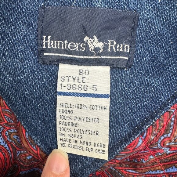 Vintage Denim Coat 1980s Hunters Run Hong Kong Corduroy Accents Plus Size - Picture 4 of 7
